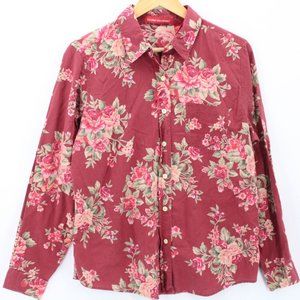 Gloria Vanderbelt Shirt Womens Red Floral Button Down Long Sleeve Collared L